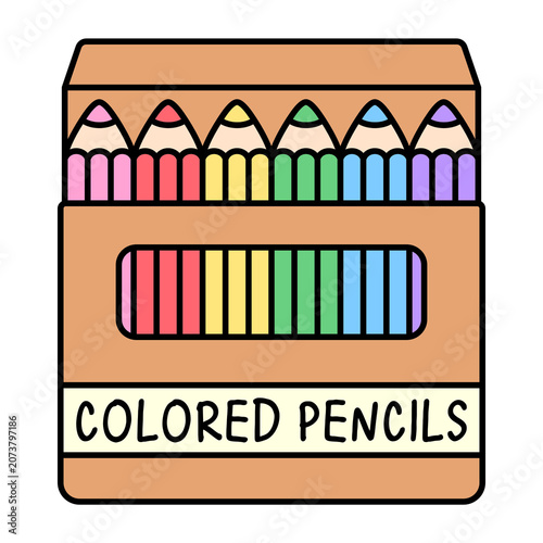 Colored Pencil Box Stationery Cartoon Style Illustration Isolated
