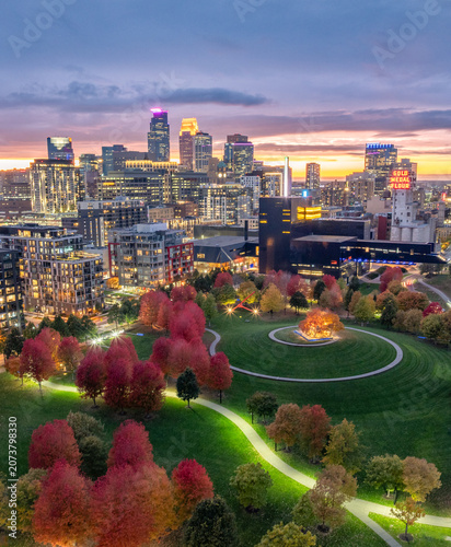 Fall sunset at Gold Medal Park in Minneapolis, Minnesota 