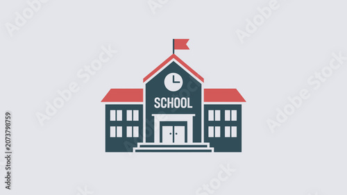 School building icon displays a traditional academic facility with a clock tower and entrance steps.