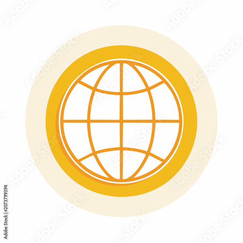 Flat design globe icon with orange and yellow colors