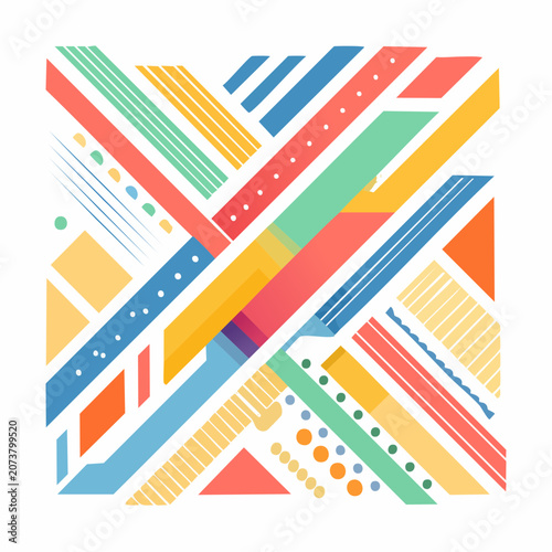 Abstract Geometric Pattern with Colorful Stripes and Dots