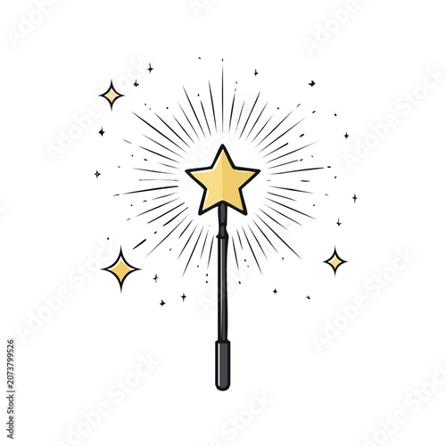 Magic Wand with Star and Sparkles Vector Illustration