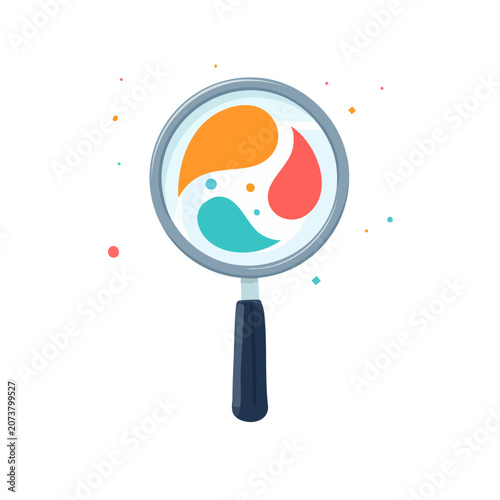 Magnifying glass with colorful abstract shapes vector illustration