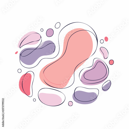 Abstract Organic Shapes with Pastel Colors and Black Outline
