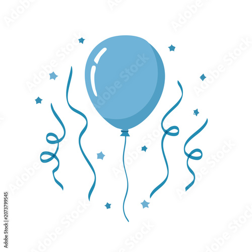 Blue Balloon with Streamers and Stars Vector Illustration