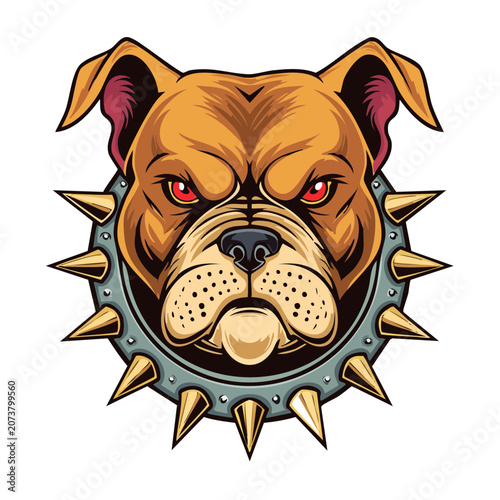 Cartoon Bulldog Head with Spiked Collar