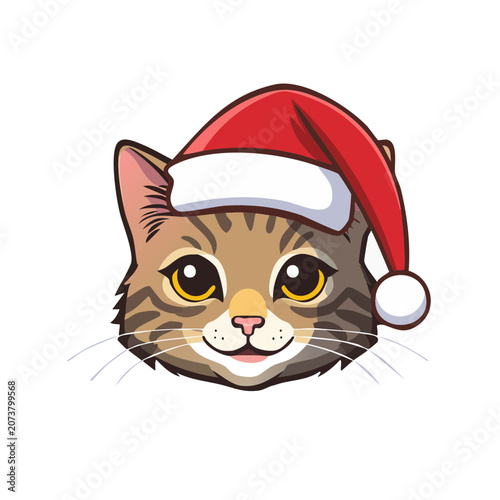 Cartoon cat head wearing Santa hat