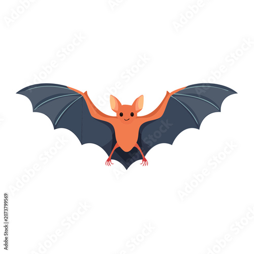Orange Bat with Spread Wings Flat Vector Illustration