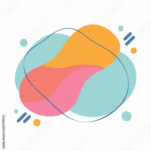 Abstract Organic Shapes with Pastel Colors and Blue Outline