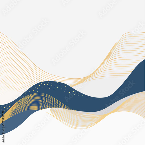 Abstract Wavy Lines and Shapes with Gold and Blue Colors