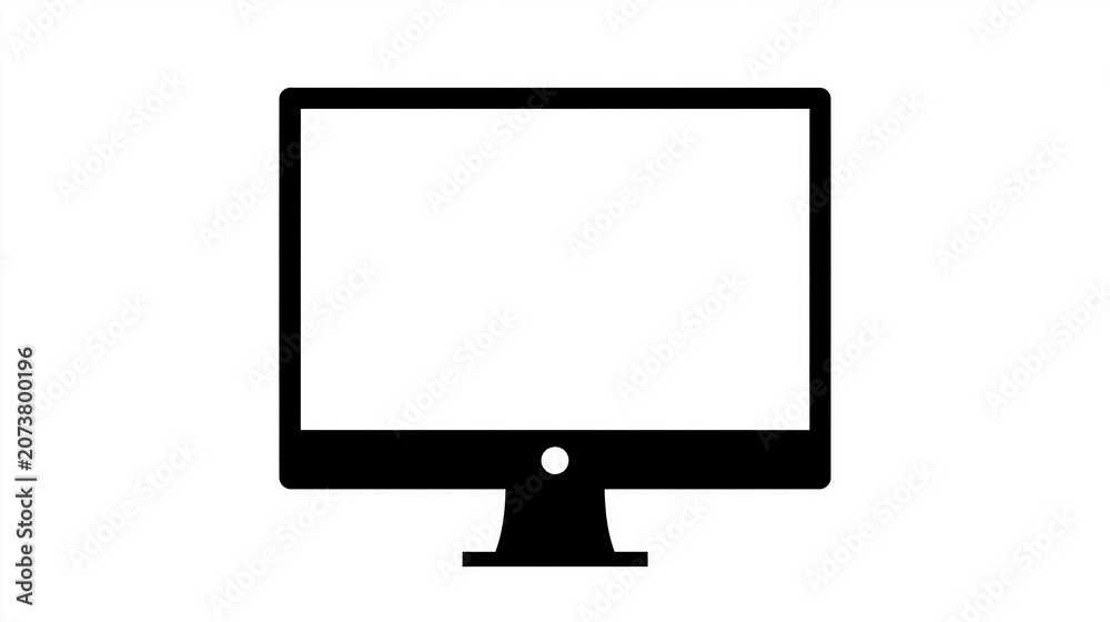 Obraz premium Minimalist black computer monitor icon featuring a simple flat graphic design style for modern digital interface elements on white background