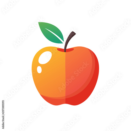 Flat illustration of a red and orange apple with leaf