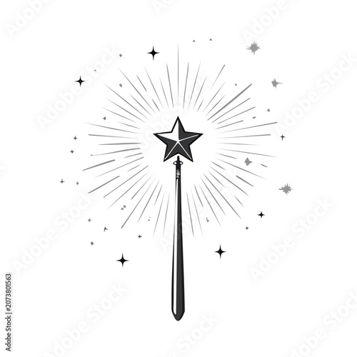 Minimalist magic wand with star and sparkles vector