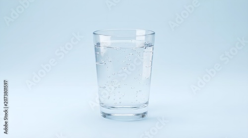 Crystal clear refreshing water in a simple glass, showcasing purity and hydration on a clean background