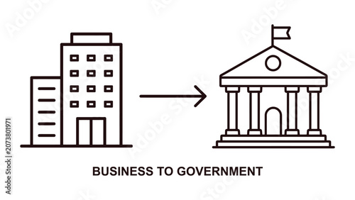 Obraz na plátně Business to government concept with office building and courthouse icons