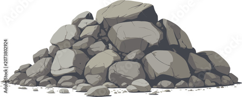 Large pile of gray rocks and heavy boulders, natural wild mountain landscape concept vector illustration