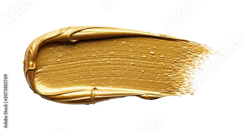 Hyperrealistic macro shot of a thick, horizontal brushstroke of molten gold glitter paint with dense impasto texture, isolated on transparent with deep shadows, sophisticated abstract luxury design