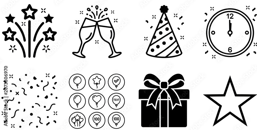 Fototapeta premium New Year Celebration Icon Pack Complete Minimal Vector Set