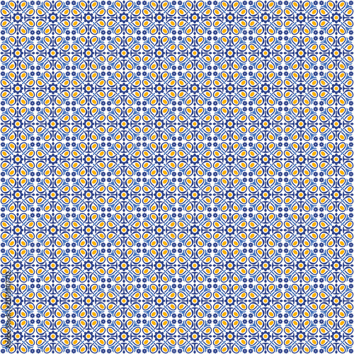 Blue and Yellow Geometric Tile Pattern Mug