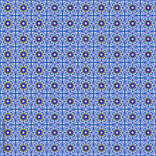 Blue and Yellow Geometric Tile Pattern Mug