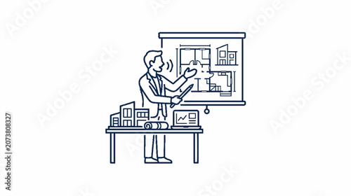 Business Presentation showing City Skyline Dotted Halftone Art