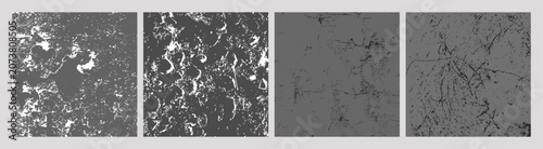 Bild auf Leinwand Set of four grayscale cracked and weathered texture samples, abstract surface pa