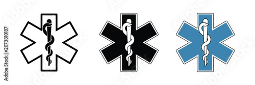 Fotografía Medical Emergency Star of Life Icons in Three Styles, EMS Symbol for Ambulance,