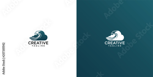 Minimalist Cloud Wave Logo Design Featuring Abstract Ocean Current Symbol for Creative Branding and Modern Corporate Identity Concepts