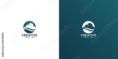Minimalist Nature Logo Design featuring a Stylized Cloud and Wave within a Circle for Environmental Branding