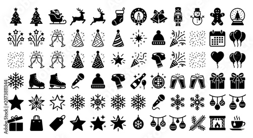 Mega Holiday Celebration Icon Bundle 100 Vector Icons Christmas New Year Party Festive UI Set