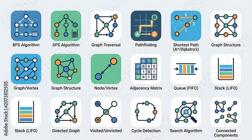 RJ_X2KZX2_VF.svg depicts a collection of graph-related algorithm illustrations.