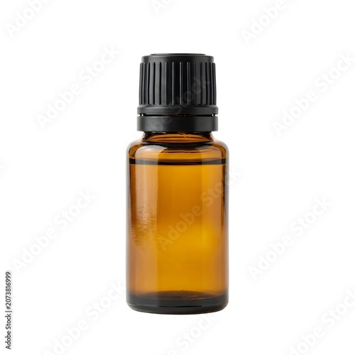 Light Common Essential Oil Bottle On White Solid Background, Small Glass Container For Aromatherapy And Relaxation, Natural Wellness And Healing Concept