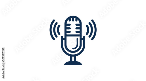 A microphone icon represents a podcast media symbol in a digital illustration.