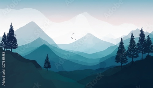 Abstract Mountain Landscape Minimalist Design Abstract Water Color Vector Background Illustration