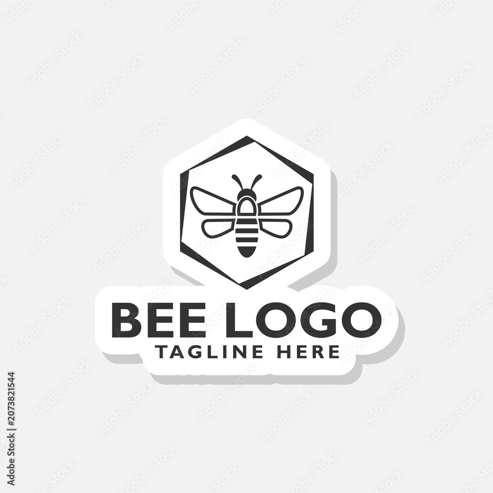 Obraz premium Bee logo sticker isolated on gray background