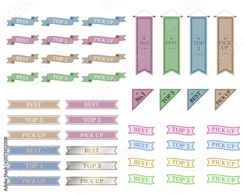 Aesthetic pastel ranking labels and ribbon banner bundle
