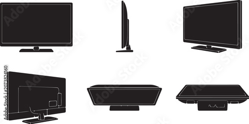 Modern Flat Screen Television Views Vector Set