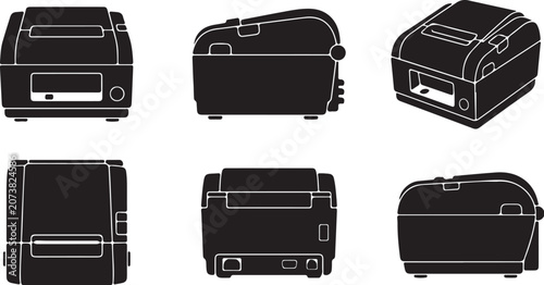 Professional Thermal Label Printer Vector Set in Multiple Views