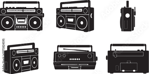 Retro 80s Boombox Icon Set Vintage Ghetto Blaster Vector Silhouettes