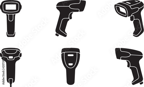Set of minimalist handheld scanner silhouettes for digital commerce