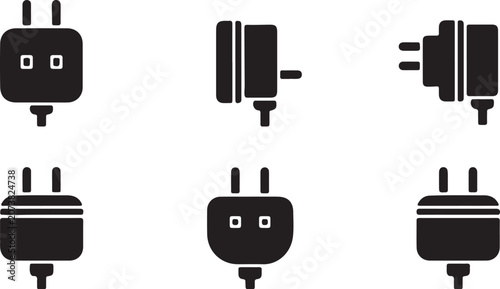 Set of minimalist electrical plug symbols for energy design