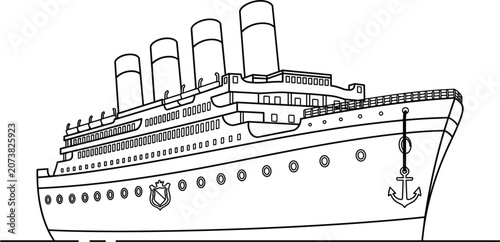 Foto Vintage cruise steamship vessel ocean liner outline icon vector illustration iso