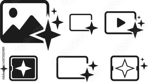 Photos Media generation and image enhancement vector icon set with picture gallery vide