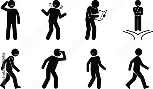 Foto Standing and Walking Human Silhouette Collection Featuring Thinking Confidence Conversation and Everyday Body Language Poses