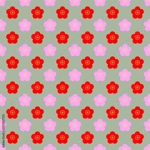 Seamless Plum Blossom Pattern Background in sage green