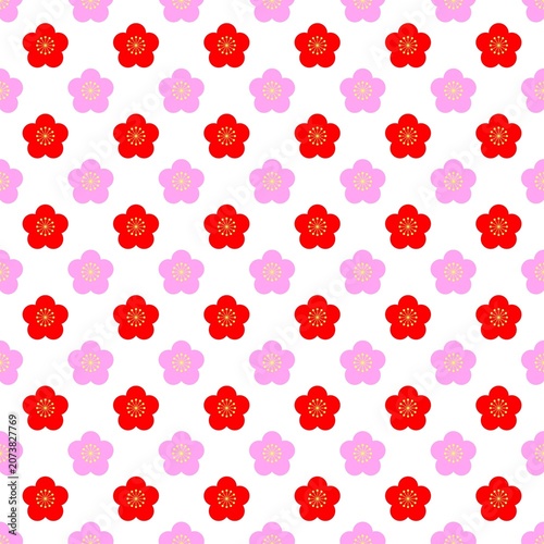 Seamless Plum Blossom Pattern Background on White