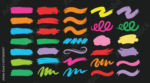 Colorful Brush Stroke and Scribble Elements Collection for Creative Design