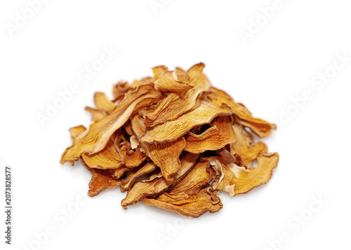 dried porcini mushroom over white background. natural product