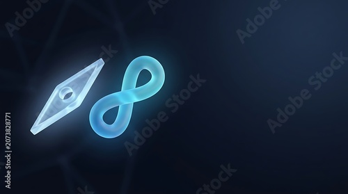 Glowing blue infinity symbol and nib pen on dark background