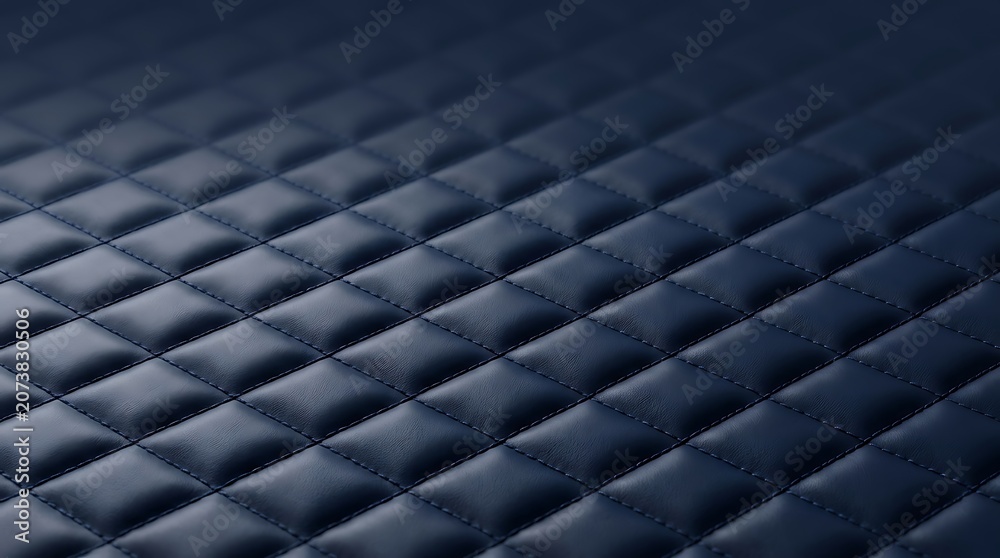 Naklejka premium Closeup of a navy blue quilted leather texture with stitched diamond pattern
